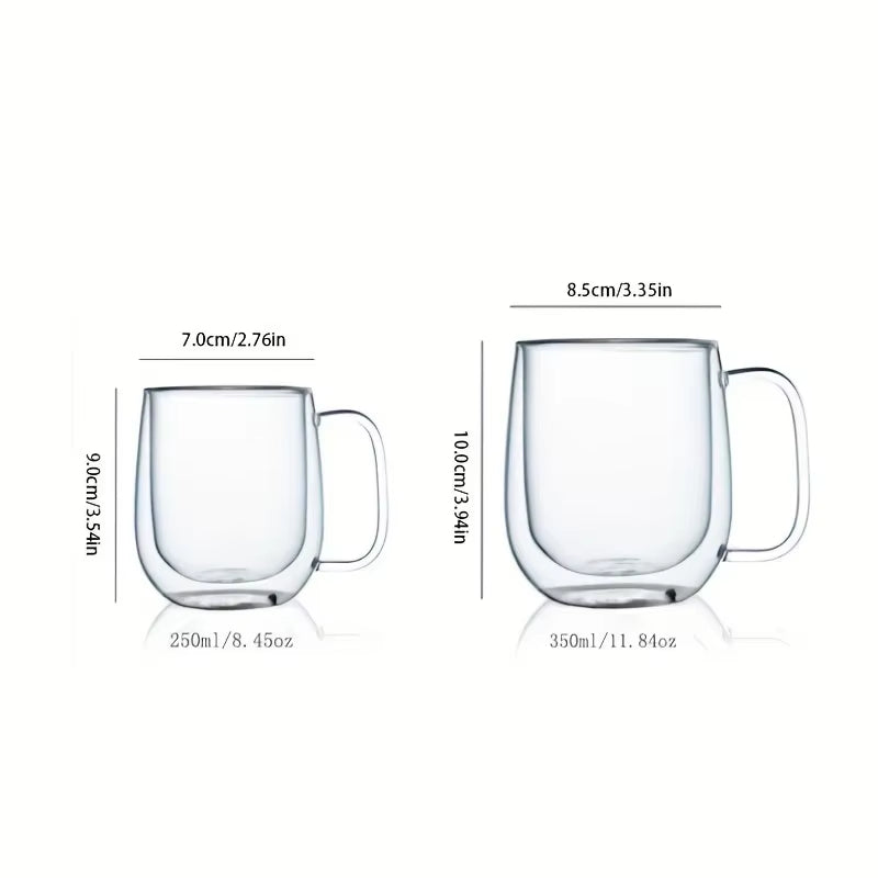 1Pc 250Ml 350Ml Double Layer Glass Cup with Handle Creative Transparent Double Walled Mug High Borosilicate Glass Cold Drink