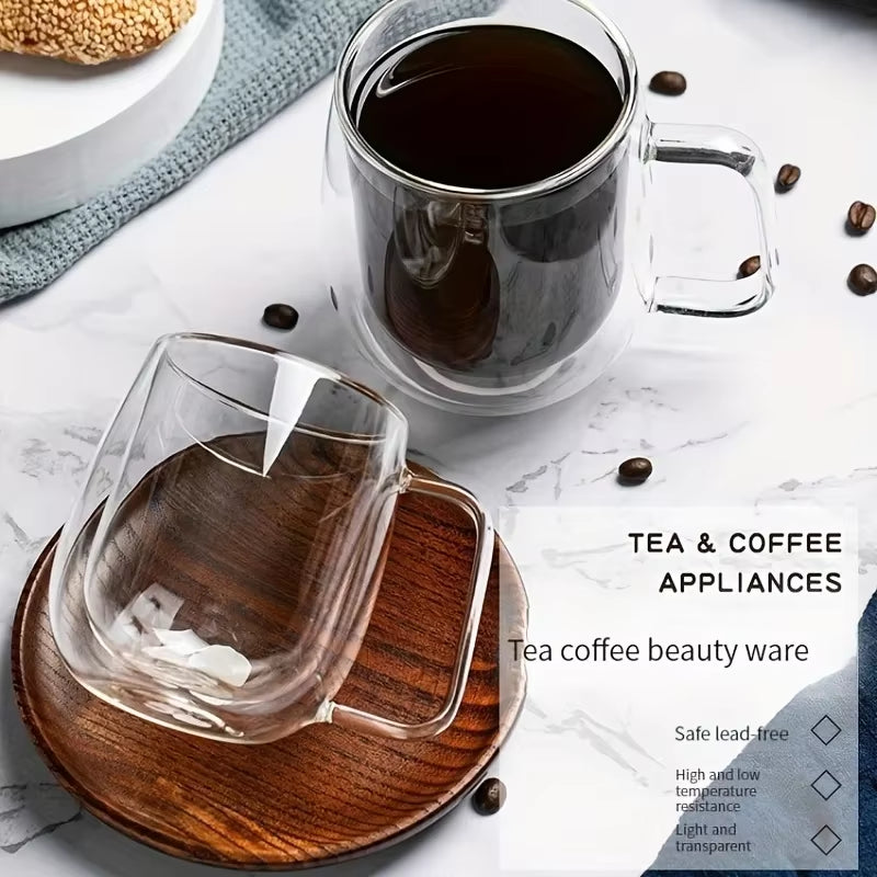 1Pc 250Ml 350Ml Double Layer Glass Cup with Handle Creative Transparent Double Walled Mug High Borosilicate Glass Cold Drink