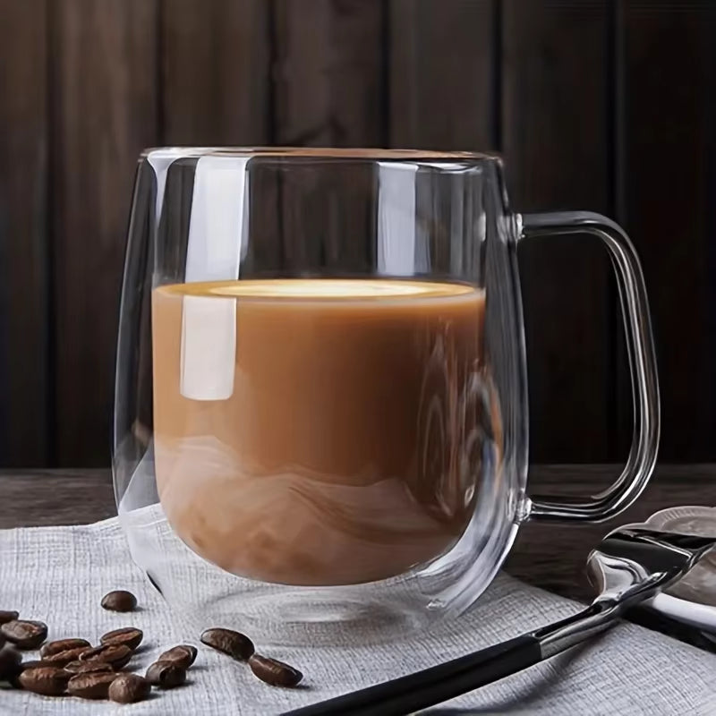 1Pc 250Ml 350Ml Double Layer Glass Cup with Handle Creative Transparent Double Walled Mug High Borosilicate Glass Cold Drink