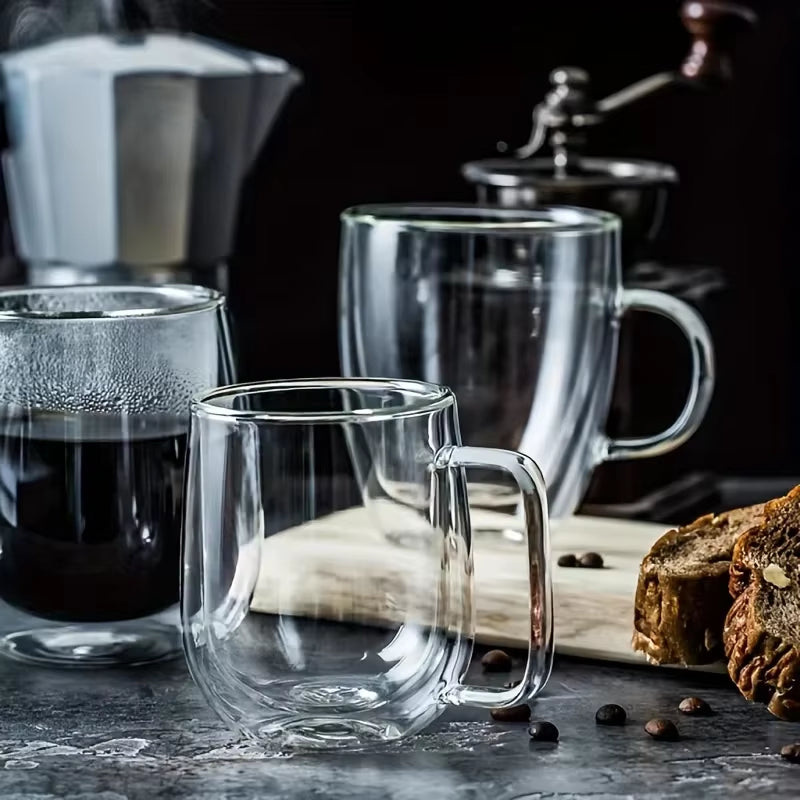 1Pc 250Ml 350Ml Double Layer Glass Cup with Handle Creative Transparent Double Walled Mug High Borosilicate Glass Cold Drink